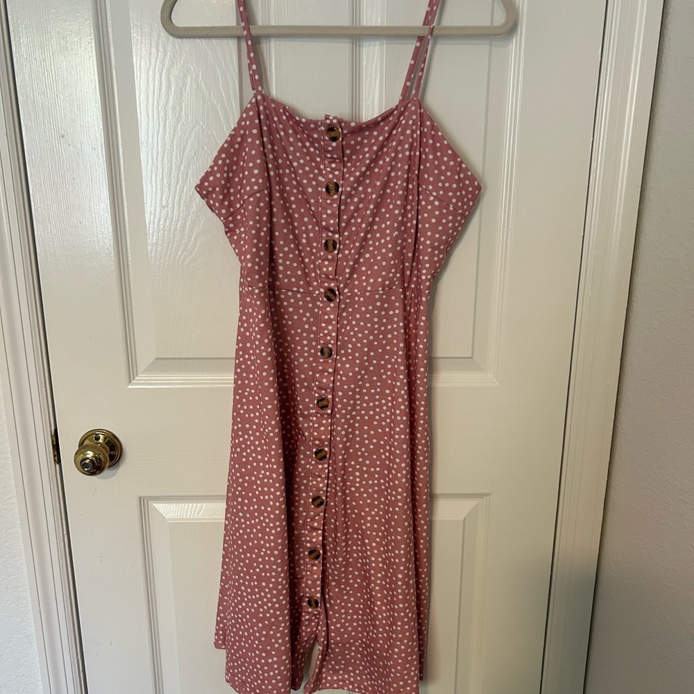 Pink Polka Dot Button-Down Dress